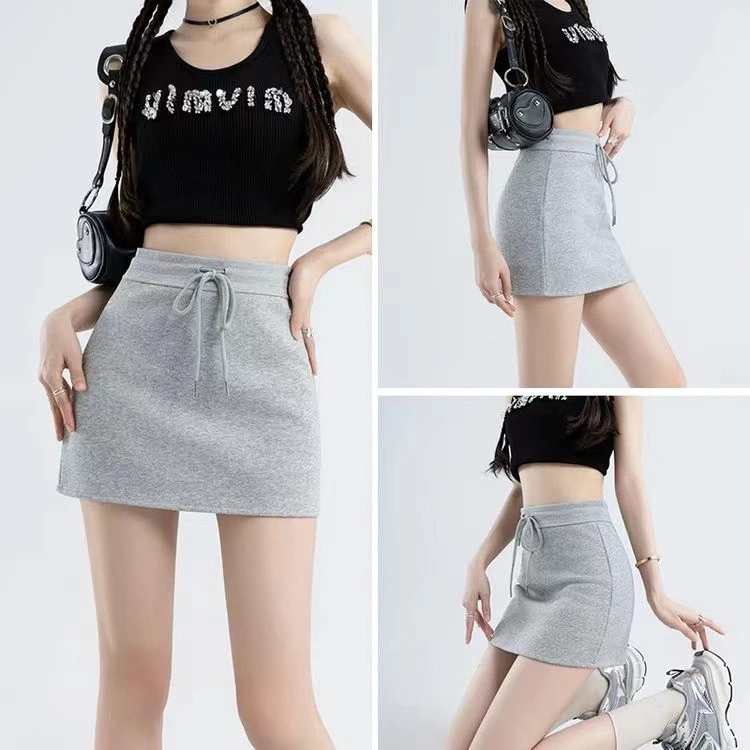 短裙包臀裙夏季高腰灰色半身裙开叉显瘦不规则A字时尚百搭短裙子