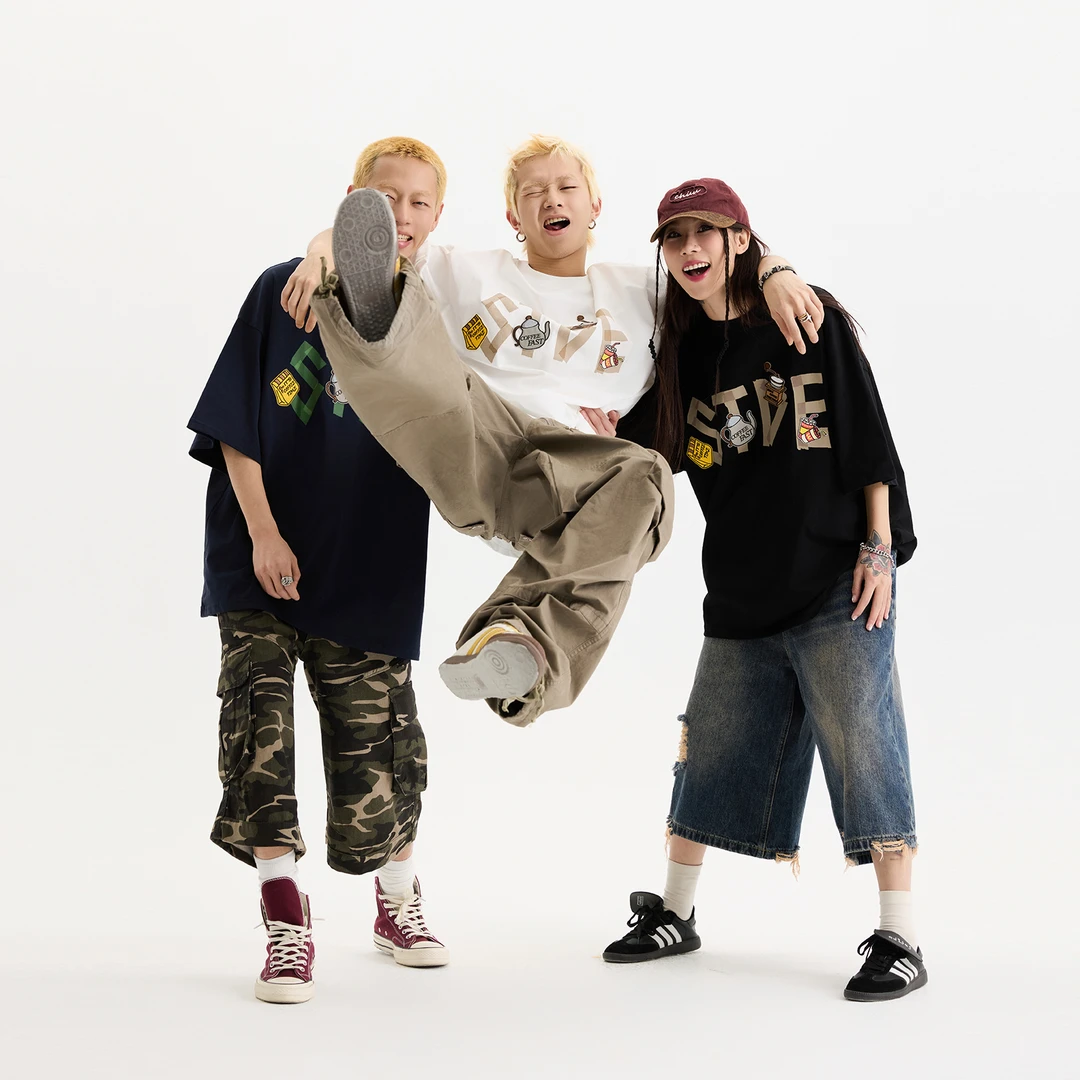 TIRED美式潮流280g双纱刺绣短袖t恤情侣宽松街头上衣体恤潮牌tee