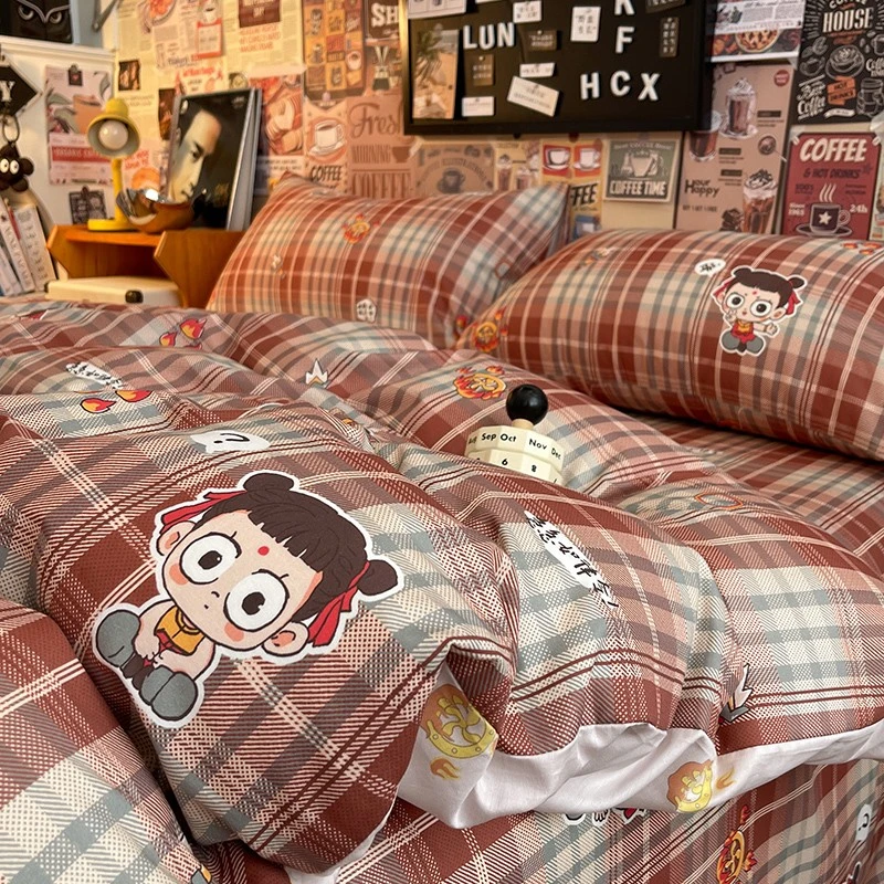 纯棉四件套2025新款哪吒儿童全棉床单被套学生宿舍单人床品三件套