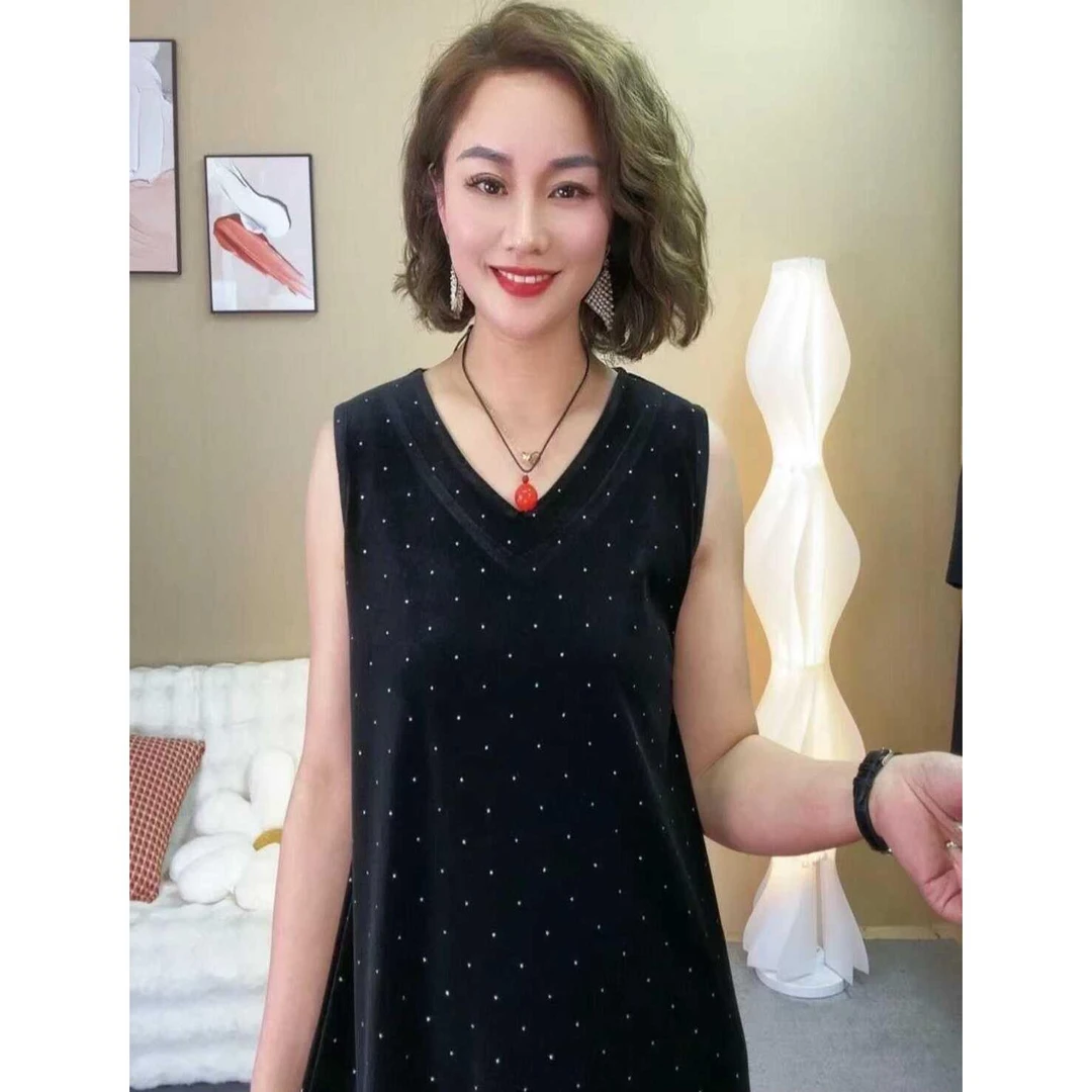 妈妈夏季新款气质显瘦时尚遮肚百搭无袖修身黑色中长款女装连衣裙