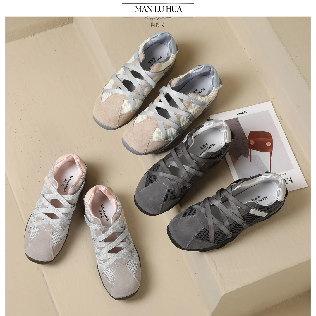 真皮运动玛丽珍女时尚休闲芭蕾鞋平底软底交叉带舒适百搭网面3385