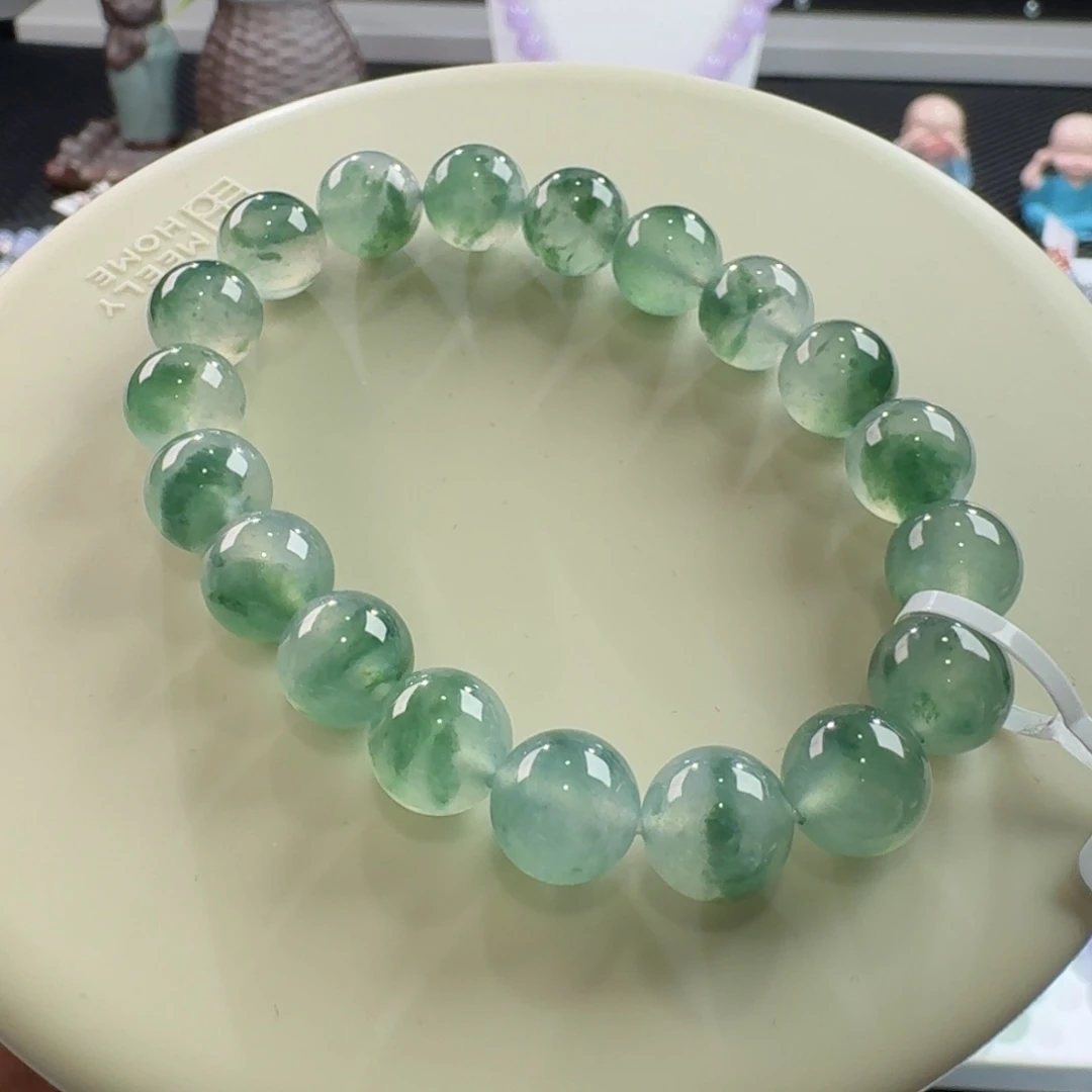 翡翠手链未镶嵌高冰飘绿花手串卡10 网红料！