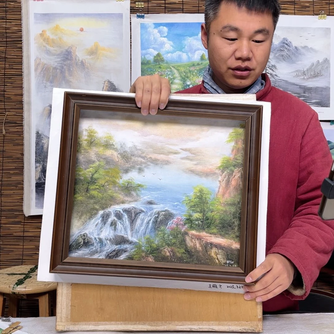 油画行路人小院绘画作品竞拍