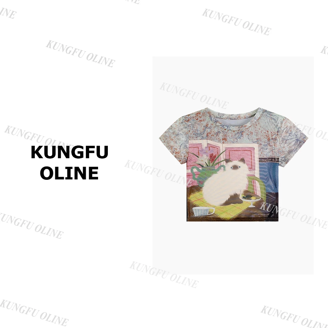 【布偶小猫】T2125流行款卡通印花圆领短袖T恤潮流休闲上衣