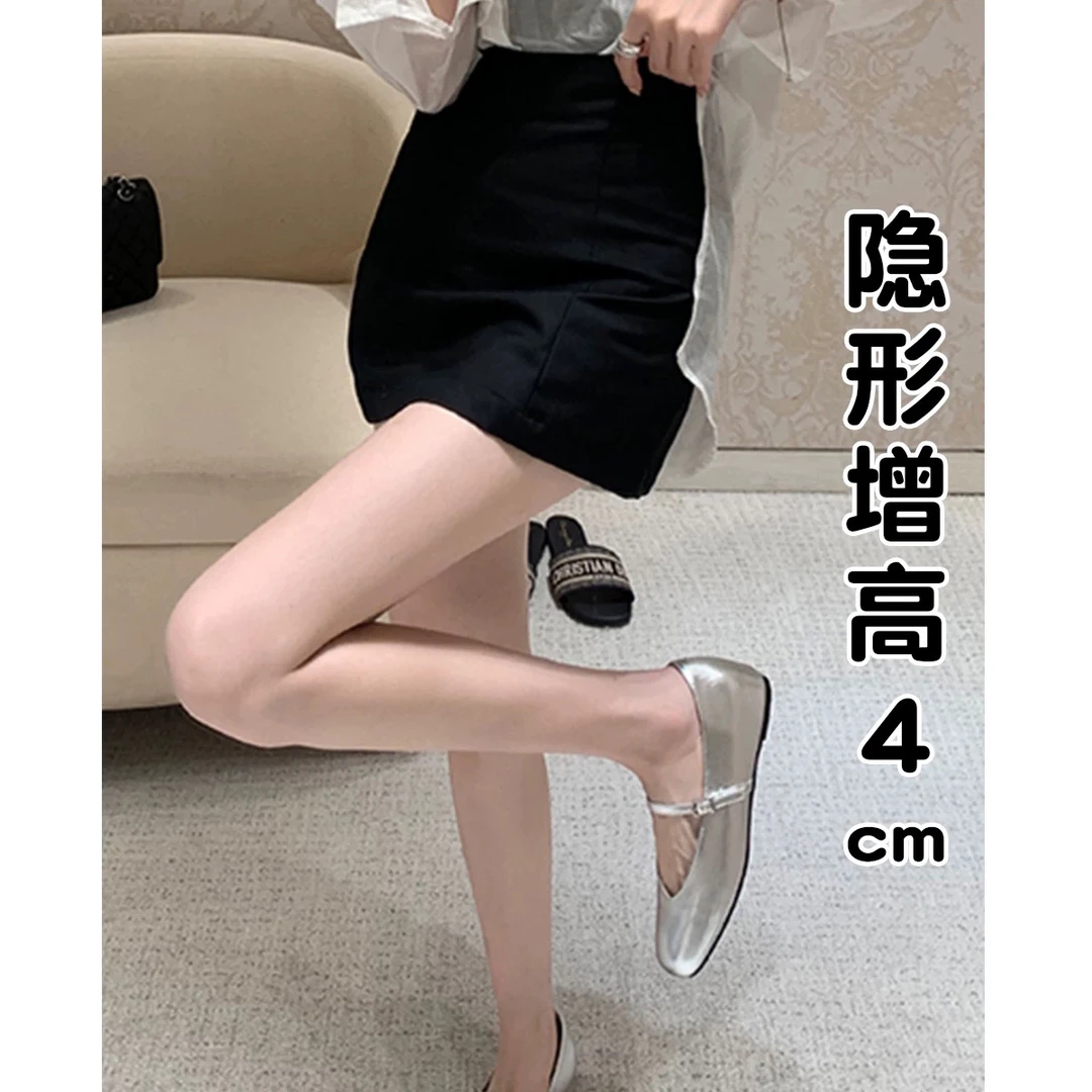 羊皮版~银色全包包头女夏外穿穆勒鞋单鞋内增高玛丽珍