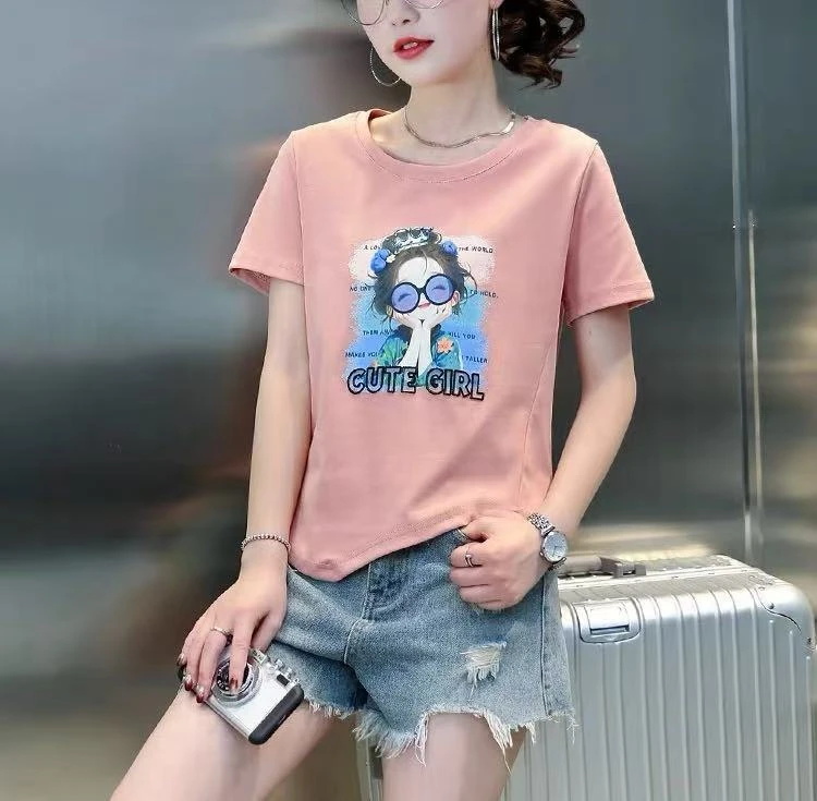 A75#眼睛女孩短袖T恤女