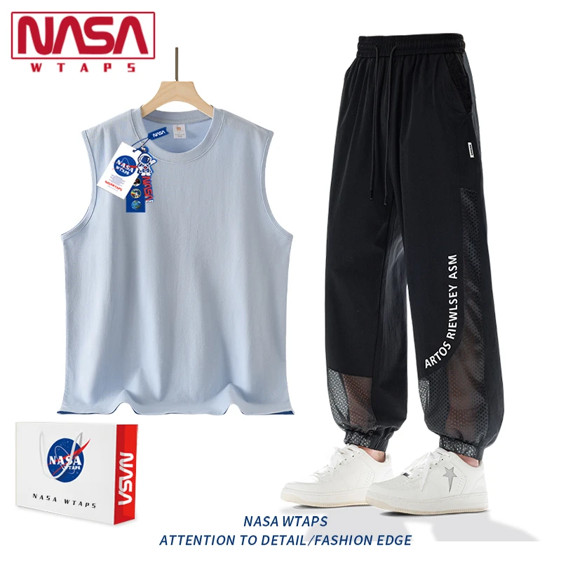 NASA WTAPS冰丝运动套装男士夏季薄款速干无袖t恤篮球背心两件套