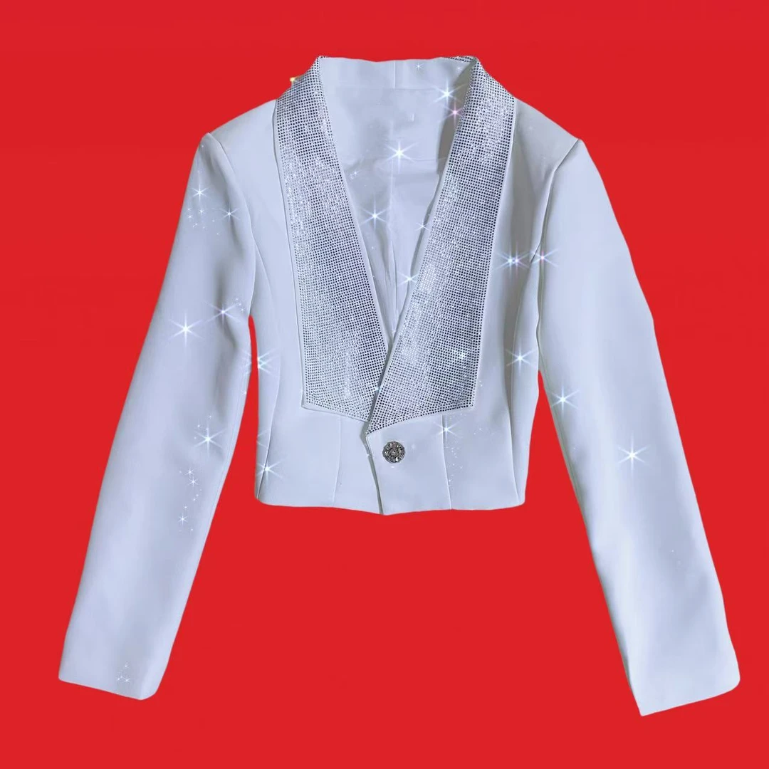 【漫老板】96320私服 定制气质名媛重工领钻银扣西装外套