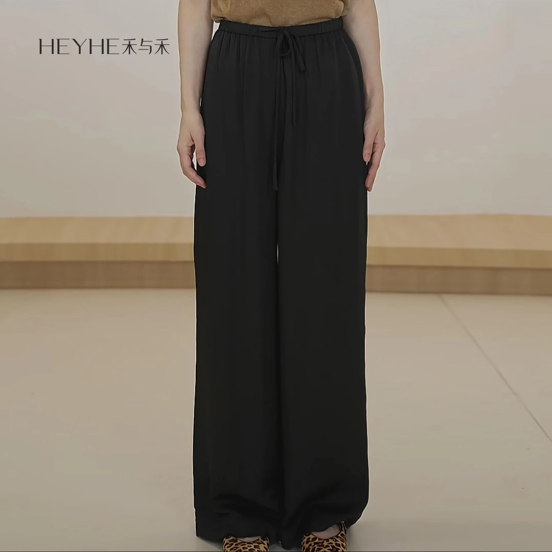 小禾【垂垂裤】100醋酸缎面松紧腰垂感冰凉空气裤25HH225