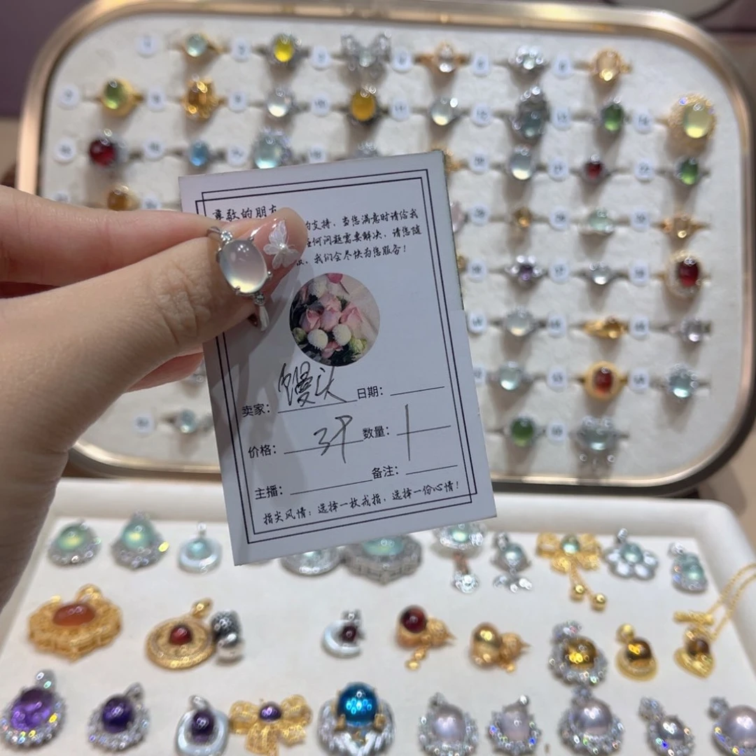 岫玉戒指银S925镶嵌馒***-