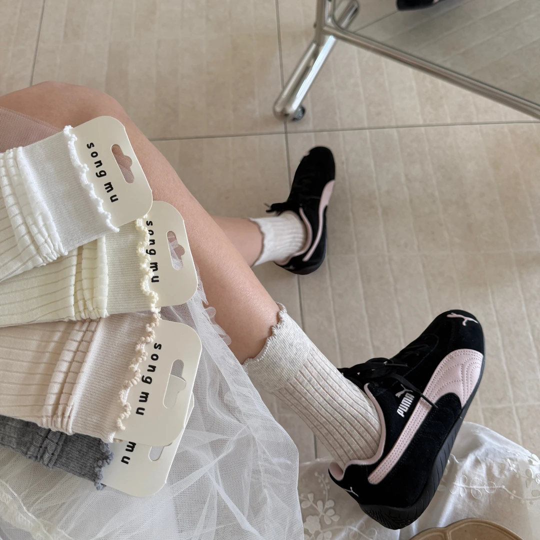 夏季薄款木耳边中筒袜子 白月光系列女袜