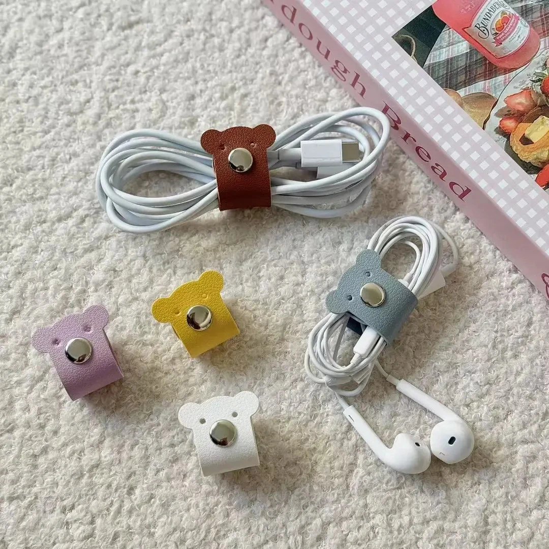 5个装 可爱PU数据线收纳理线器集线器手机耳机充电整理绕线器扎带