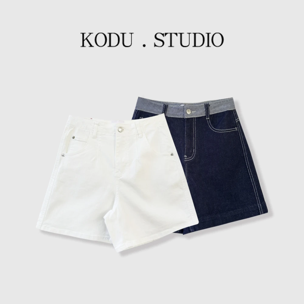 I【刻度KODU】LY-5466夏季新品简约时尚百搭高腰拼接A字牛仔短裤