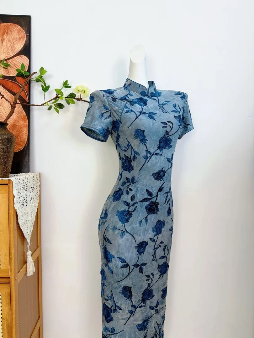 【海洋之心】夏季复古国风好看有弹力新中式长款改良旗袍年轻款修身