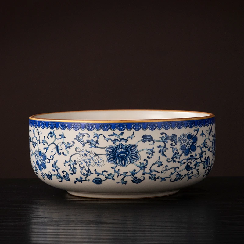 陶福气青花汝窑陶瓷茶洗盆水盂家用功夫茶具配件桌面废水桶茶渣缸