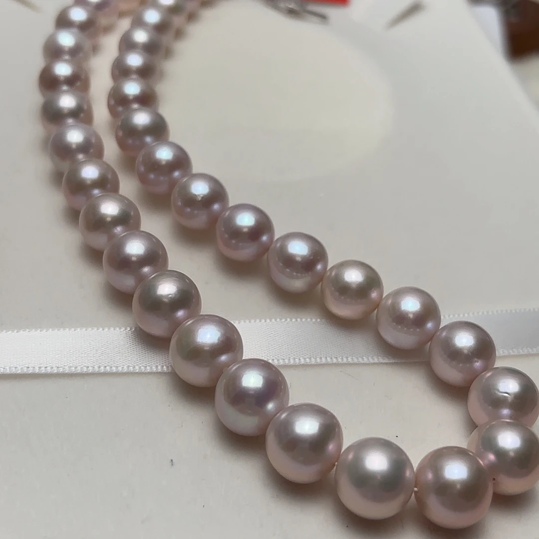 银S925镶嵌颈饰淡水珍珠9-12正圆曼塔玫瑰