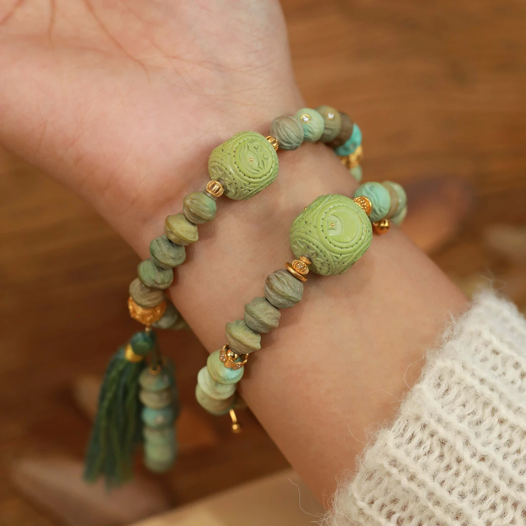 霖泽|绿松石百香籽手链配饰18k金复古国风气质百搭LZ2025010603
