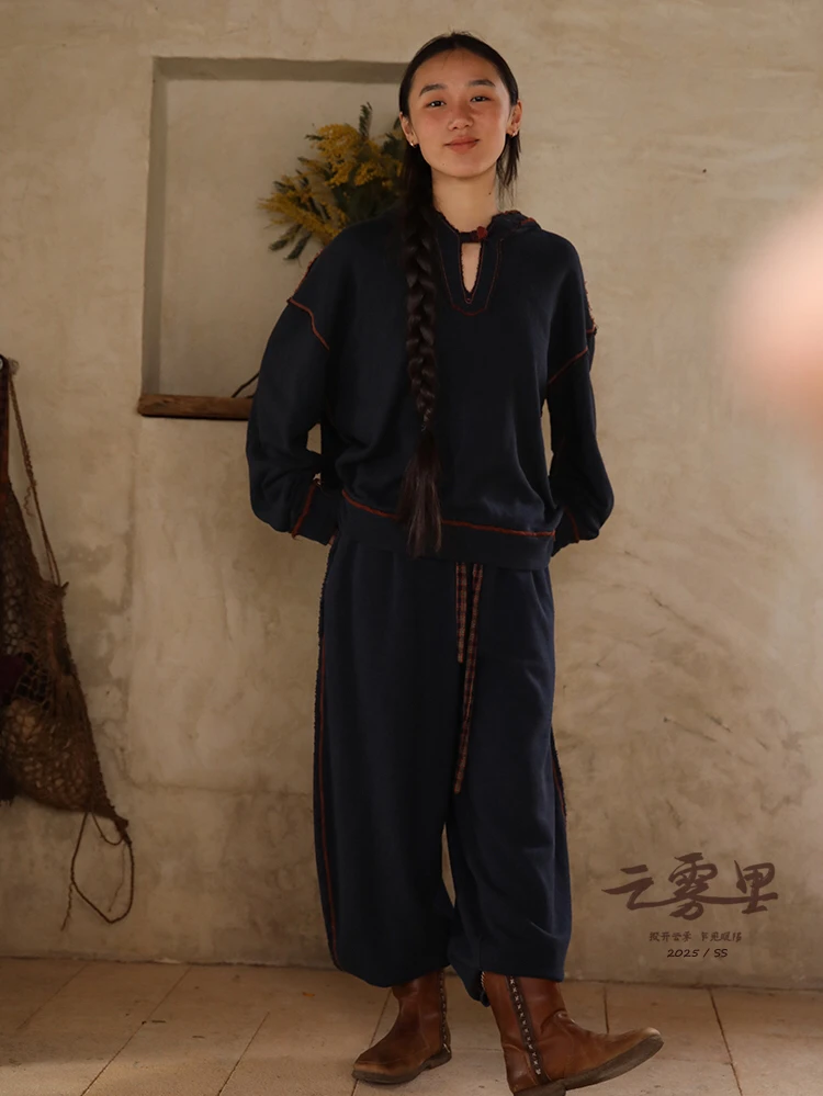 云雾里 原创设计5110复古文艺松弛感宽松亲肤棉麻混纺针织卫衣