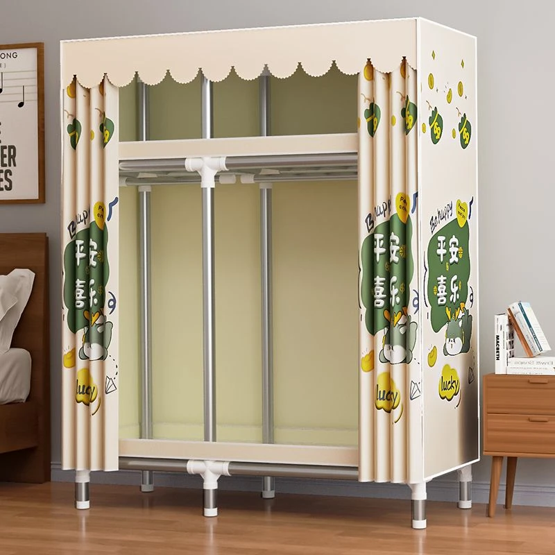 新疆包邮简易衣柜家用卧室出租房用加固结实耐用钢架加粗布衣柜衣