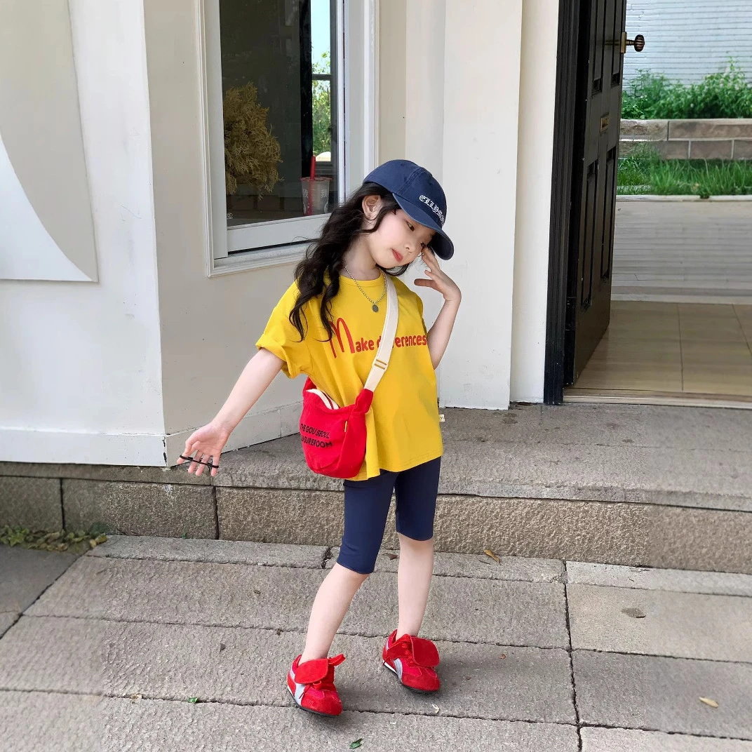 戴维贝拉【断码】女童宝宝韩版休闲套装中小童夏季新款洋气字母短袖