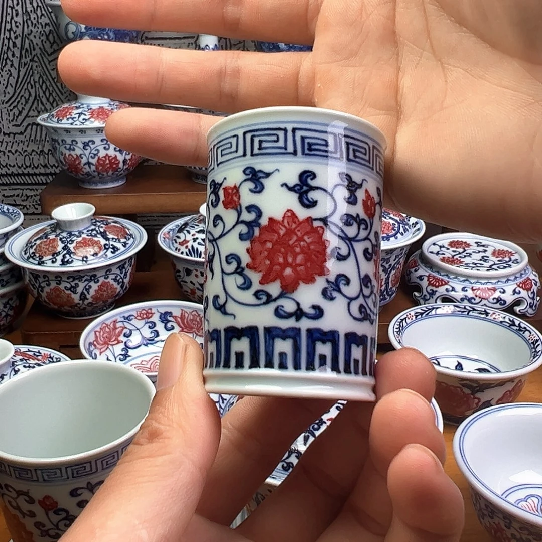 杯子当代釉里红直筒闻香杯