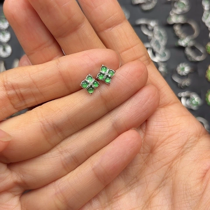 翡翠银S925镶嵌耳饰