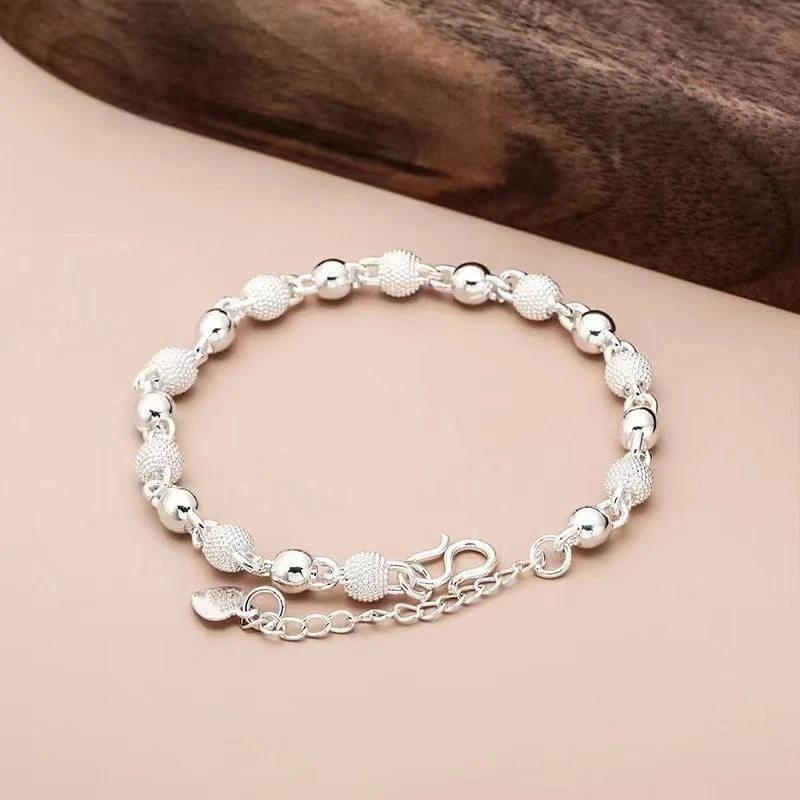 足银手链 转运珠足银9999手链女纯银手镯女生纯银ins小众设计时尚