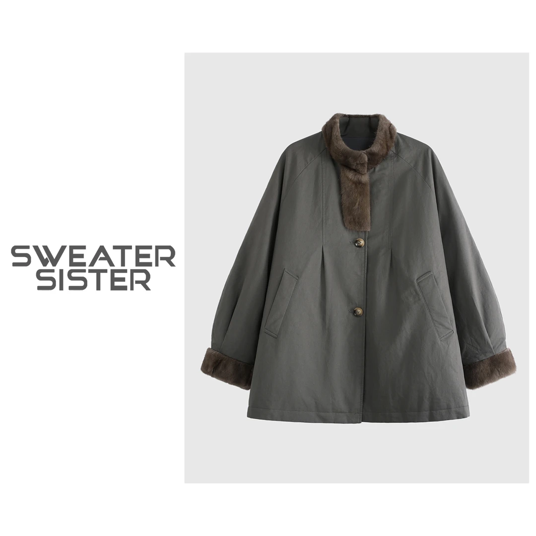 秋冬新款立领长袖拼接毛领羽绒派克服外套女276-25267