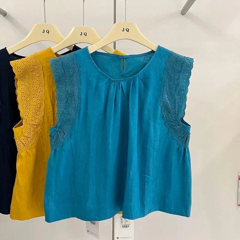 新款时尚百搭圆领无袖衬衫98020