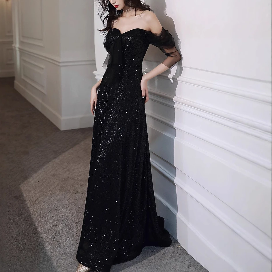 黑色晚礼服裙主持人法式2025新款女宴会气质平时可穿显瘦女王礼服