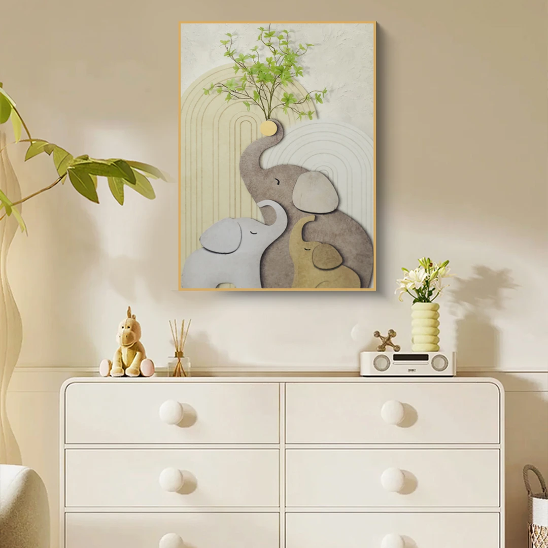 现代简约一家三口客厅装饰画沙发背景墙装饰画玄关壁画大象4060