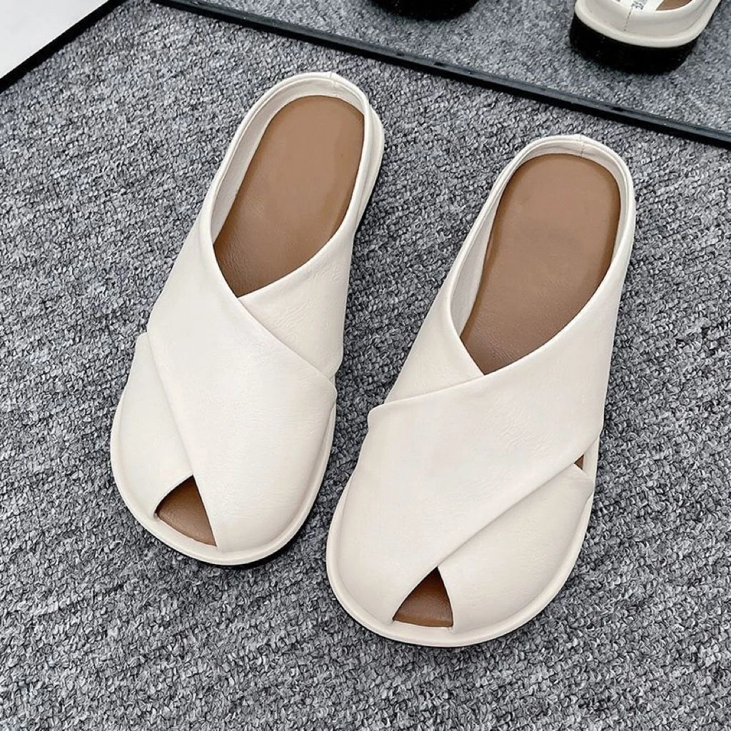 外贸出口意大利原单撤柜夏季新款塑胶懒人一脚蹬平底女半拖鞋包头