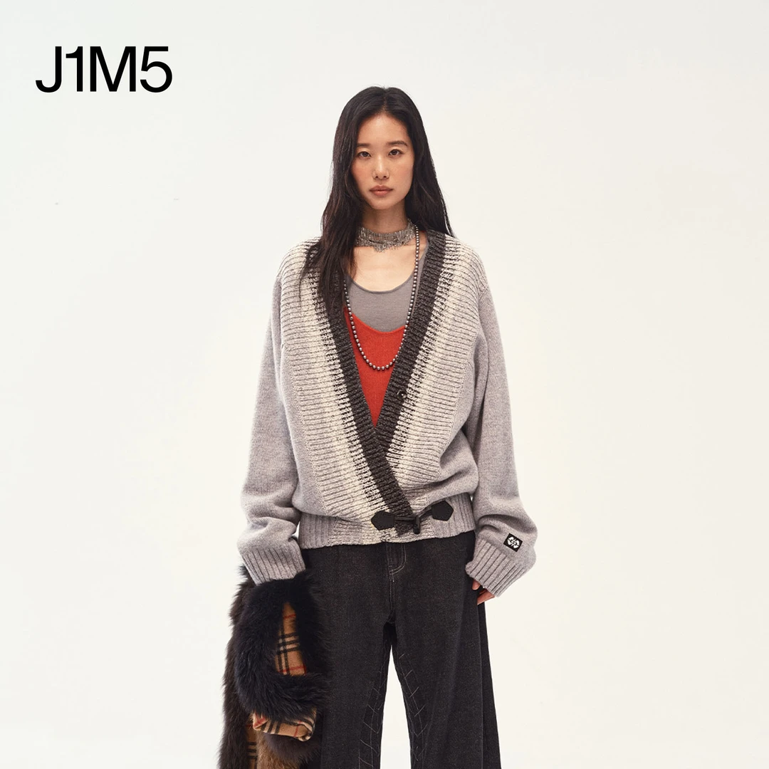 J1M5买手店 MEDIUM WELL 25秋冬渐变花纱V领羊毛开衫 设计师品牌