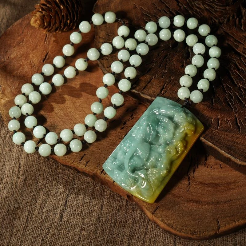 【香掌柜】翡翠虎牌珠链吊坠【发一件】