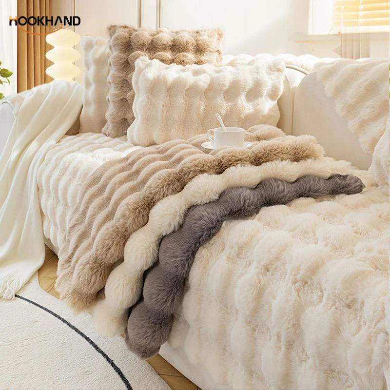 2025新款兔毛绒简约A级感沙发垫冬季加厚保暖沙发套罩毛绒盖布巾