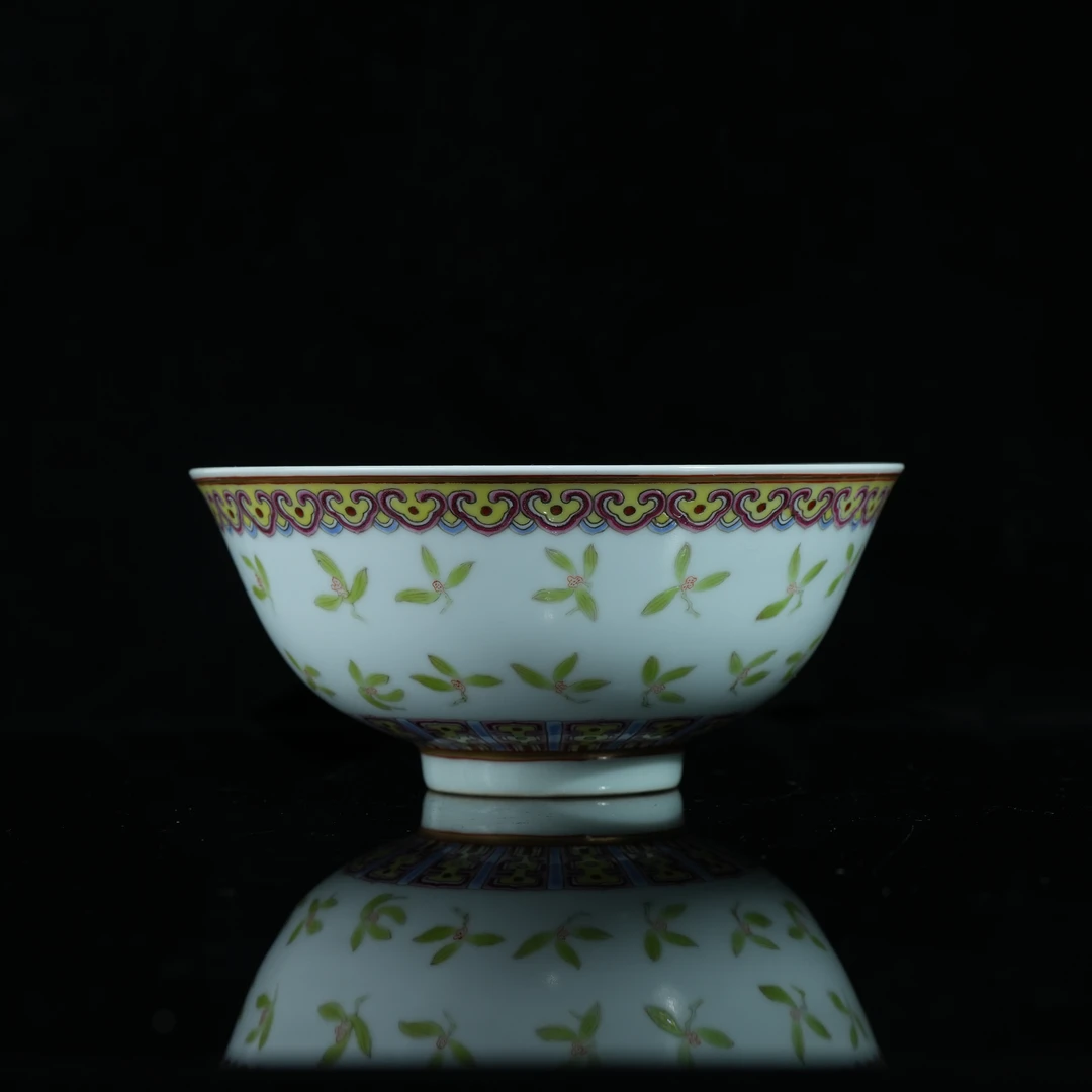 lot14938 5135 清光绪  粉彩兰花纹碗 H6.7D15.5
