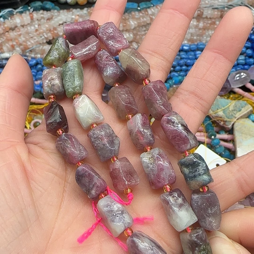 玛瑙/玉髓珠宝半成品合金碧玺原石9mm一条