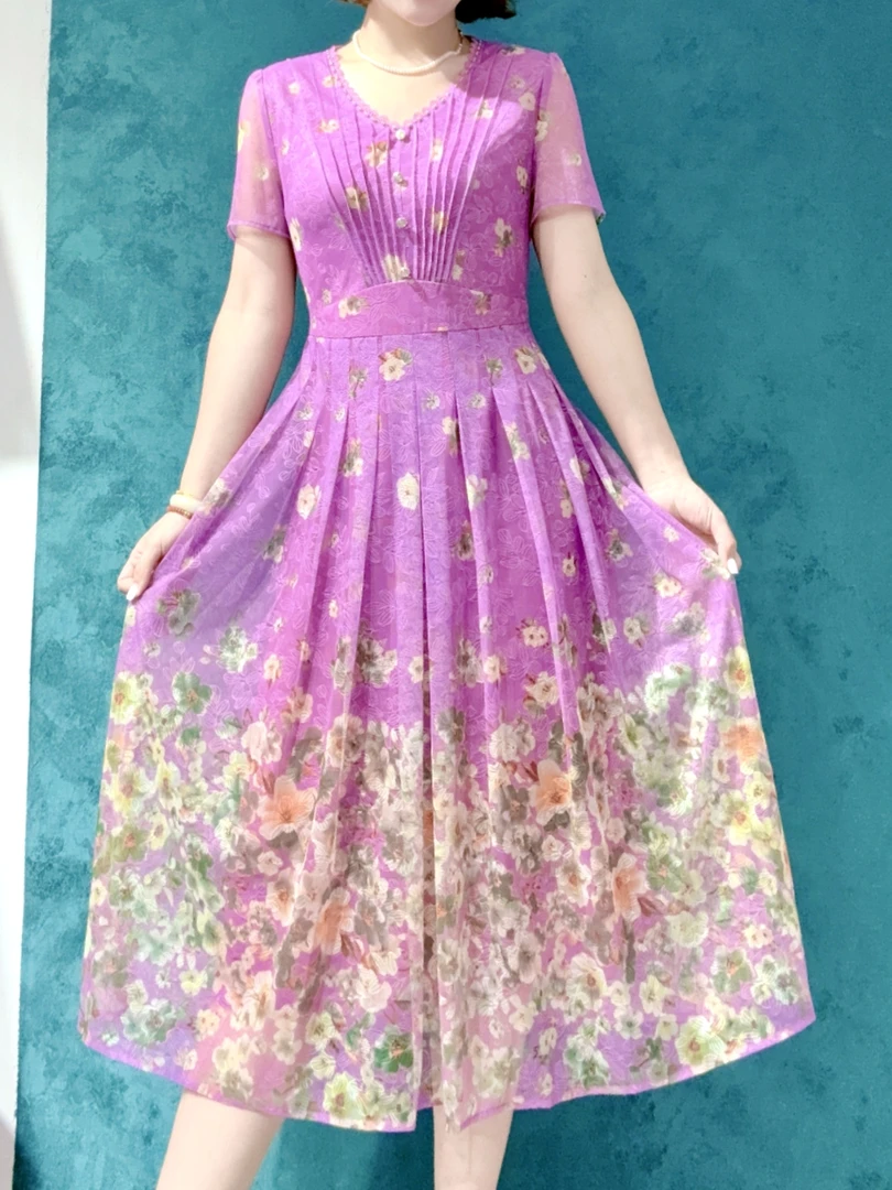 S 2521#时尚宽松收腰显瘦遮肚子连衣裙妈妈装百搭