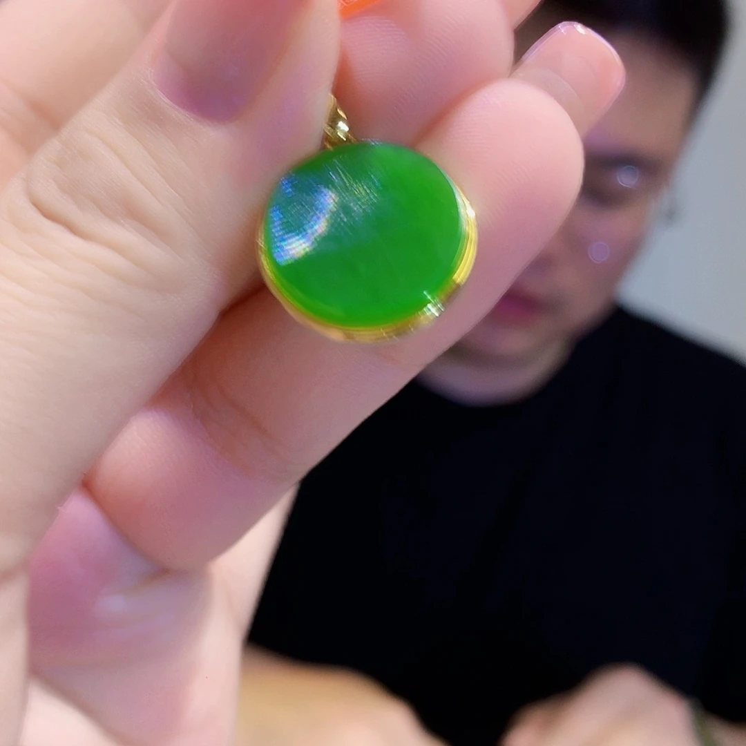 和田玉（碧玉）颈饰银S925镀金镶嵌