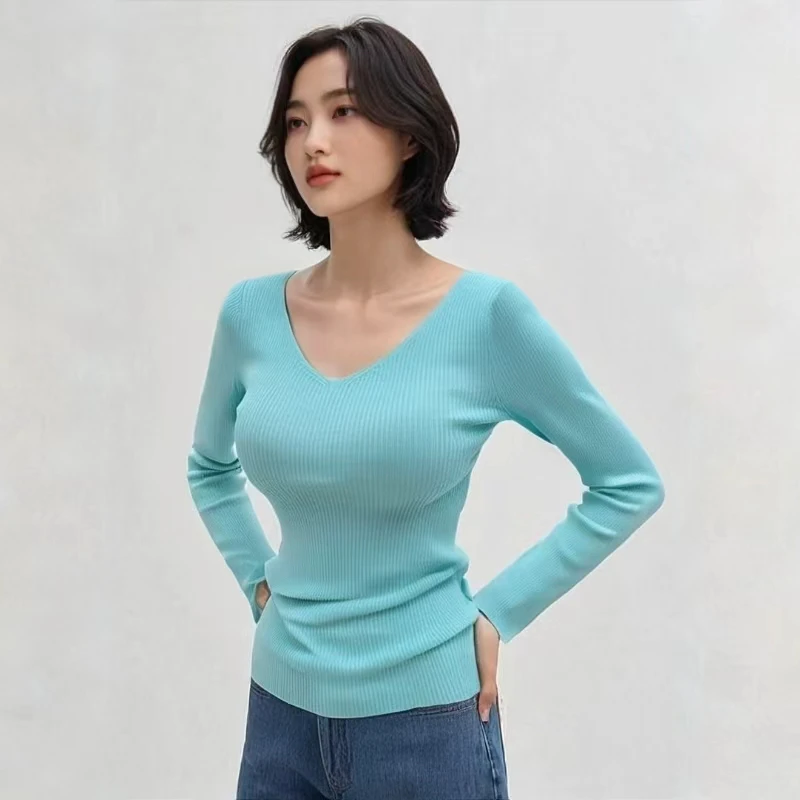 【ASKYO】新品上新秋冬双V领时尚百搭修身针织上衣