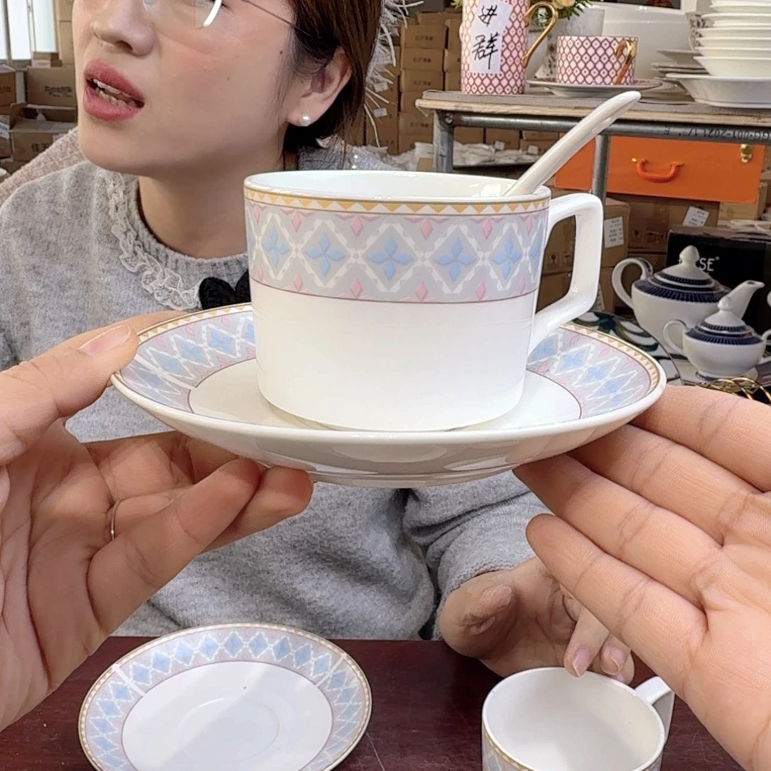 骨瓷骨瓷250ml咖啡杯碟2套（6件）