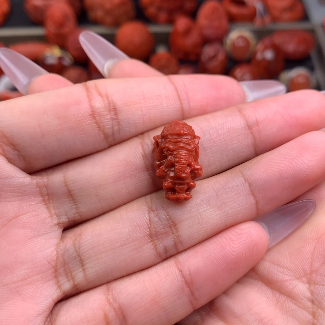 南红玛瑙精工雕刻象神三通11+未镶嵌小*