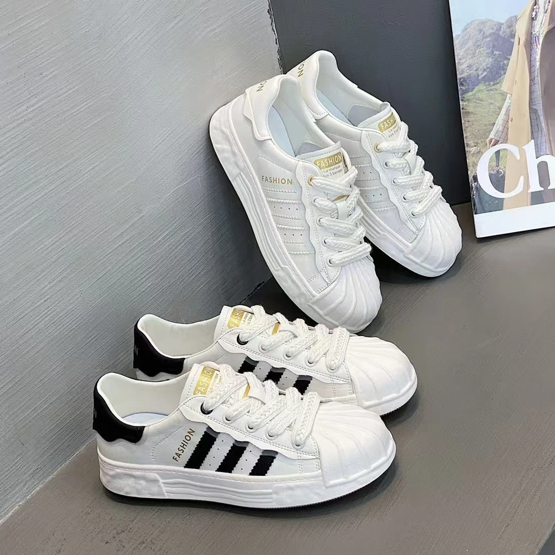 【女鞋】贝壳头小白鞋-女三道杠真皮百搭爆款休闲运动板鞋