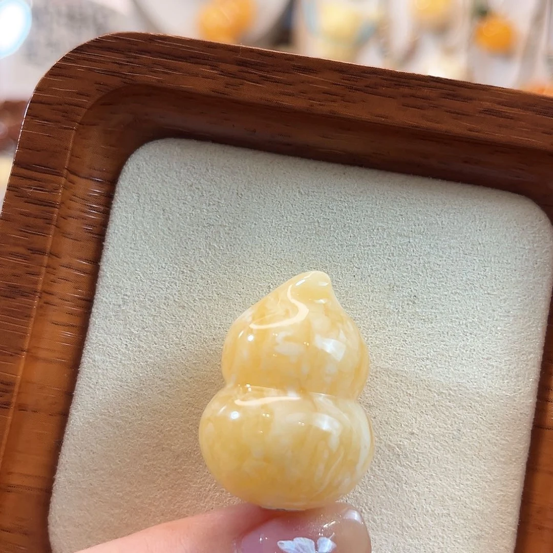 未镶嵌颈饰蜜蜡经典款俄料浓白花细纹虎皮千层雪蜜蜡胖葫芦吊坠