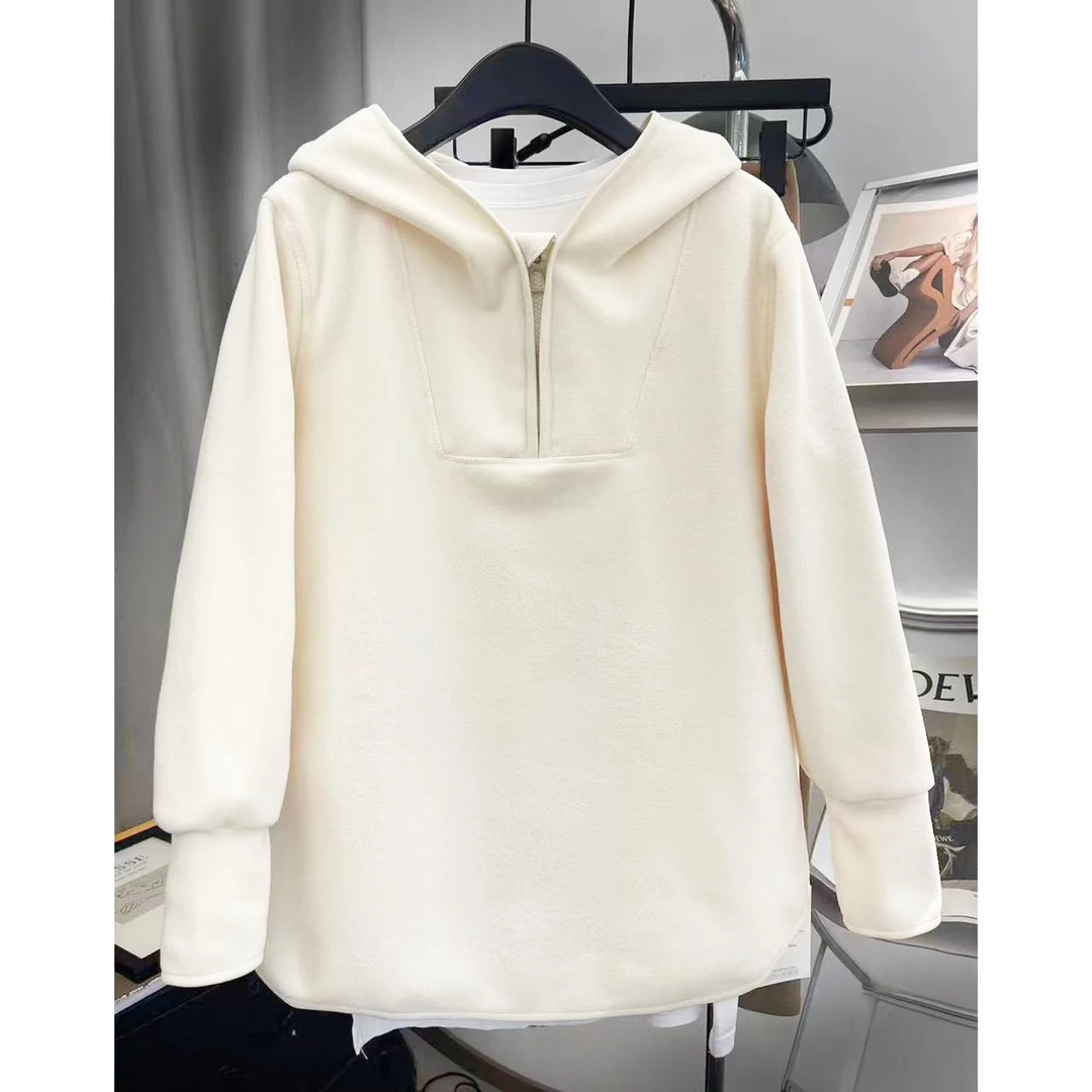 3793秋冬新款颗粒绒半拉链宽松连帽卫衣