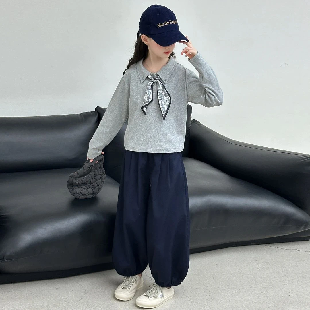 女童秋装套装2025新款洋气女大童时髦长袖polo衫春秋儿童韩系穿搭