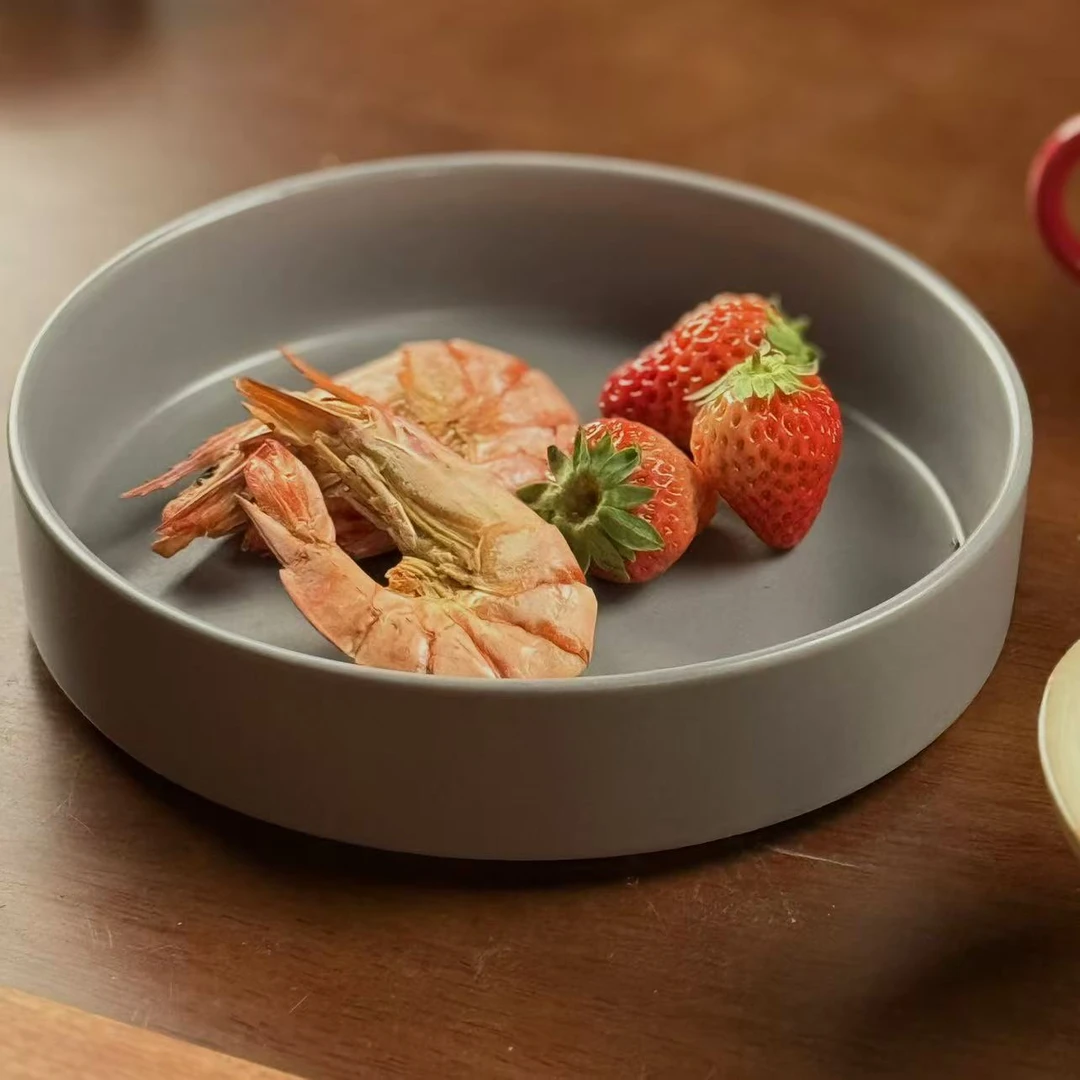 p310 ins风陶瓷深盘8.2英寸哑光灰菜盘沙拉盘 微瑕 凑满20发货