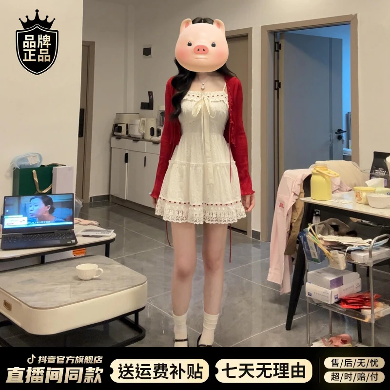 2025年新款法式白色蕾丝吊带连衣裙子女夏季小个子高级感掐腰短裙