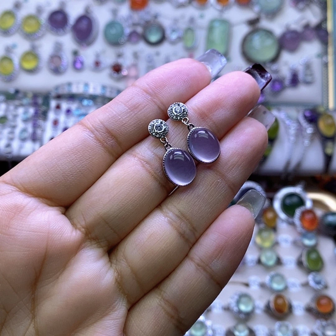 智***河耳钉萤石银S925镶嵌