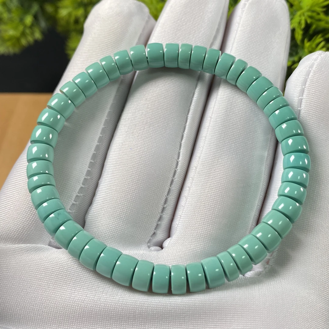 原矿绿松石精品直切手串 直径6.1mm，重10.95g，圈围16cm